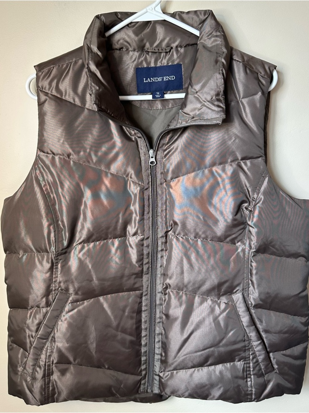 Lands’ End Goose Down Puffer Vest – Women’s XL Mushroom Taupe Quilted NWOT